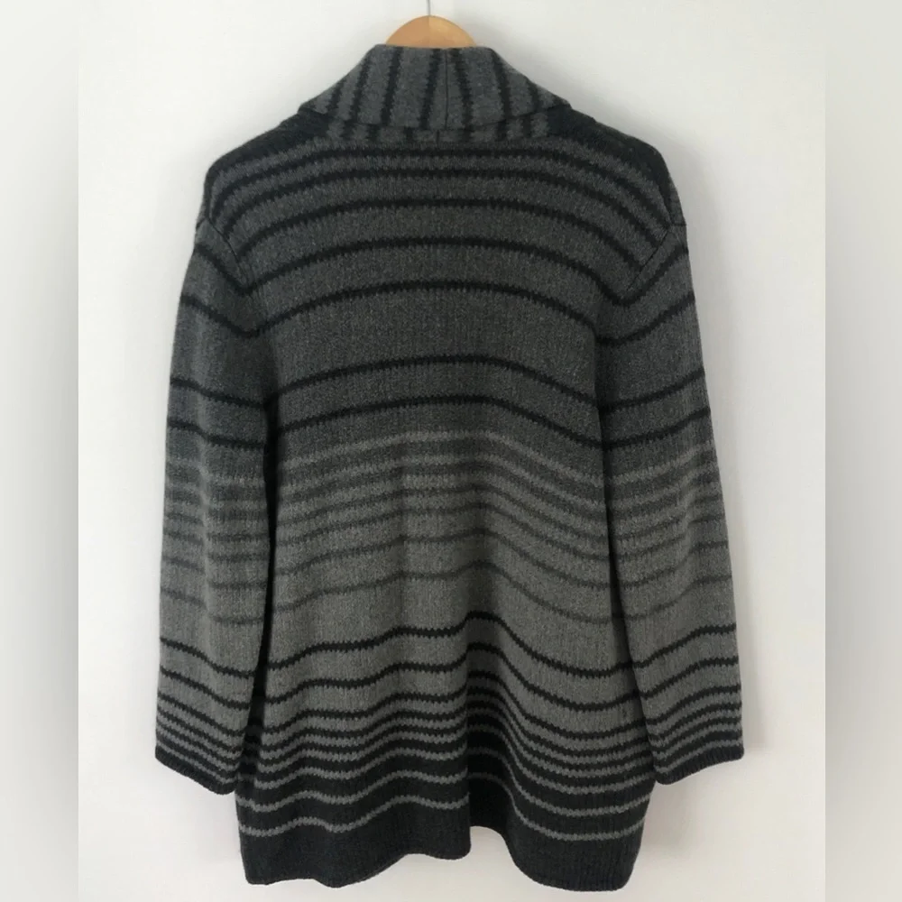 J Jill Wool Modal Blend Women's Gray Striped Long Open Front Cardigan Pockets L